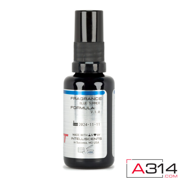 Bright Mood Enhancing Pheromone Spray - 30mL Bottle in Blue Summer Fragrance - Side View